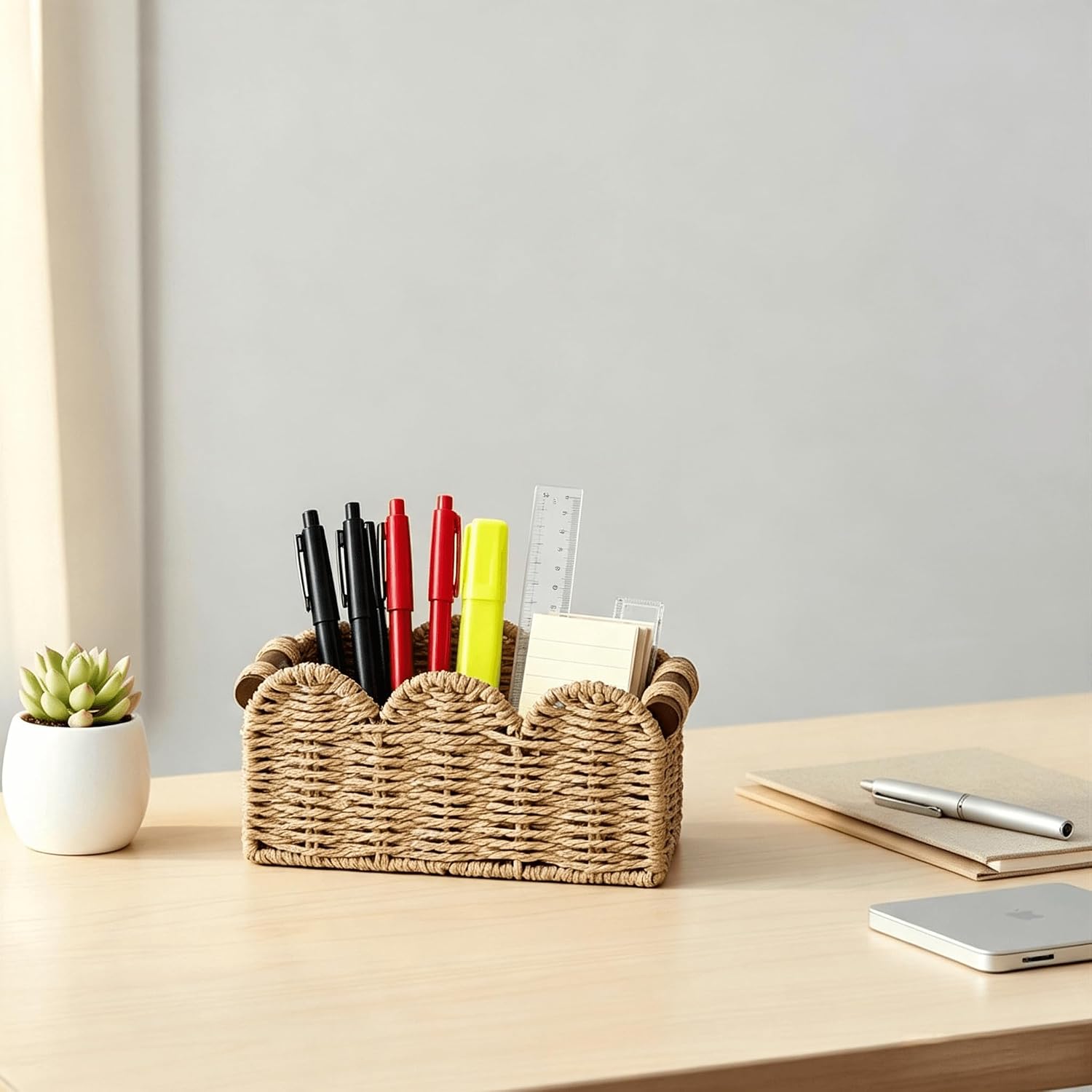 CubesLand Bedside Office Desk Organizer Caddy, Scalloped Pen&Pencil Holder image 3