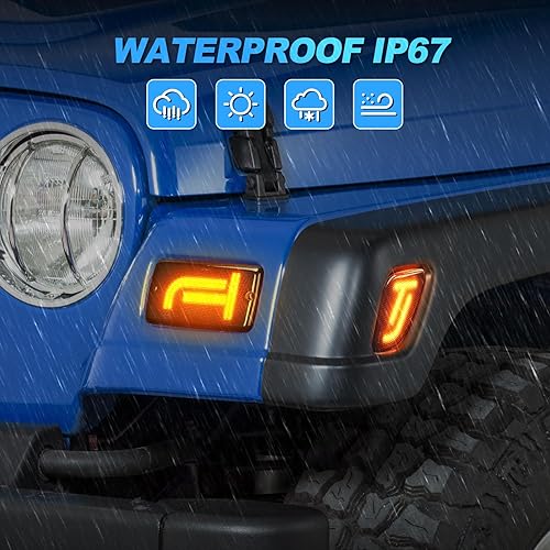 Miniatura 5 de SUPAREE Luces direccionales LED y luces de marcador lateral, lente ahumada, forma ámbar TJ para Jeep Wrangler TJ 1997-2006, lente ahumada, lámparas