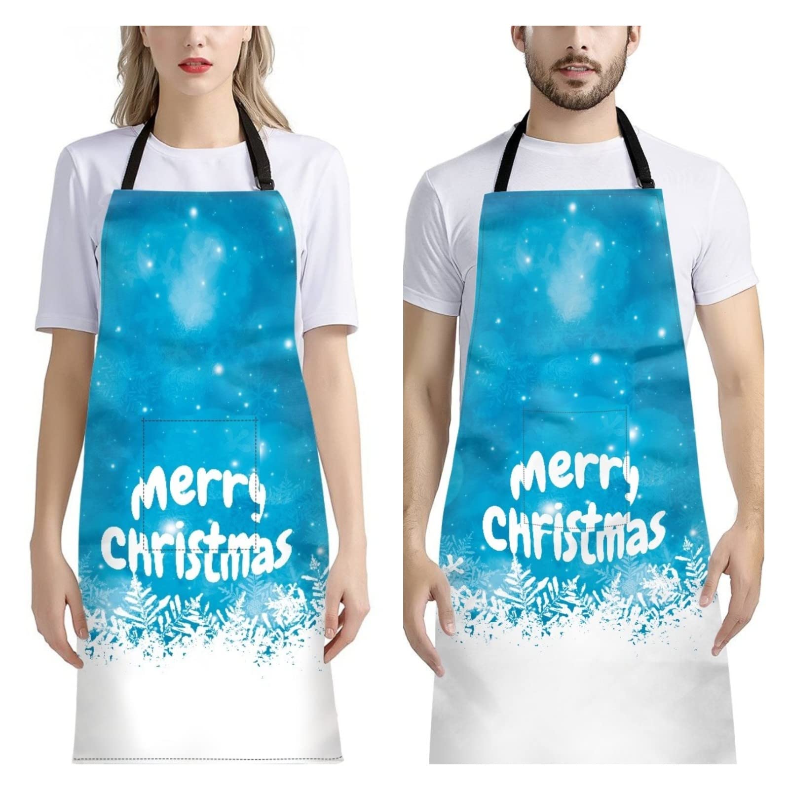 Dajingkj Christmas Aprons with Pockets Straps for Women Men 2 Pack Adjustable Waterproof Long Apron for Cooking Baking Gardening Gifts for Grandma Mother Wife
