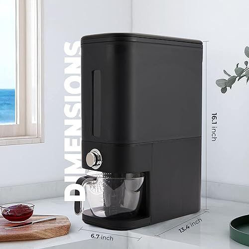 Miniatura 6 de Dispensador de arroz de 25 libras I Contenedor de almacenamiento de arroz de 25 libras con esponja, cuchara y taza medidora I Recipiente de arroz