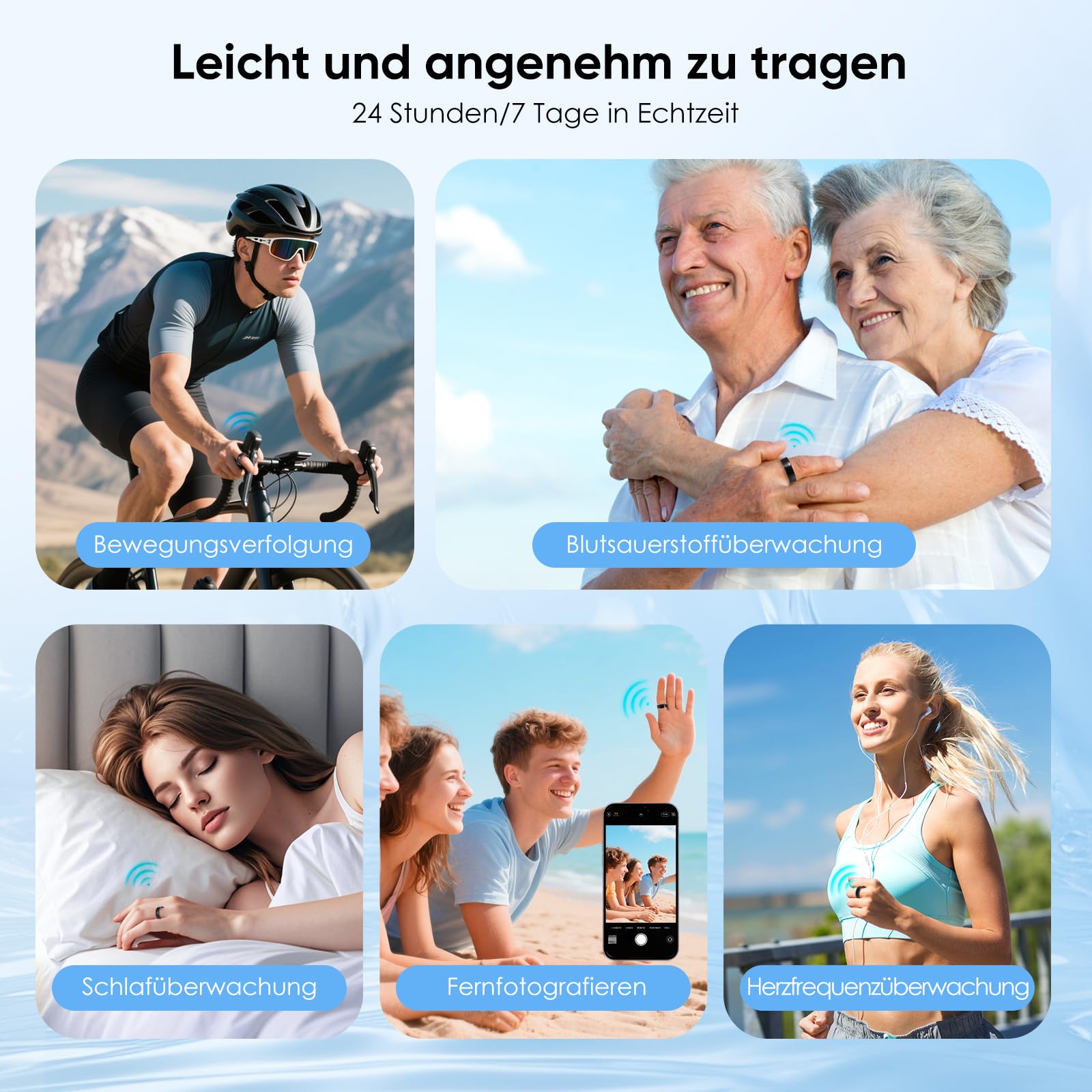Anello intelligente per iOS/Android, anello fitness AI con cardiofrequenzimetro, misurazione della saturazione di ossigeno nel sangue, anello smart per Android iOS, impermeabile (taglia 11