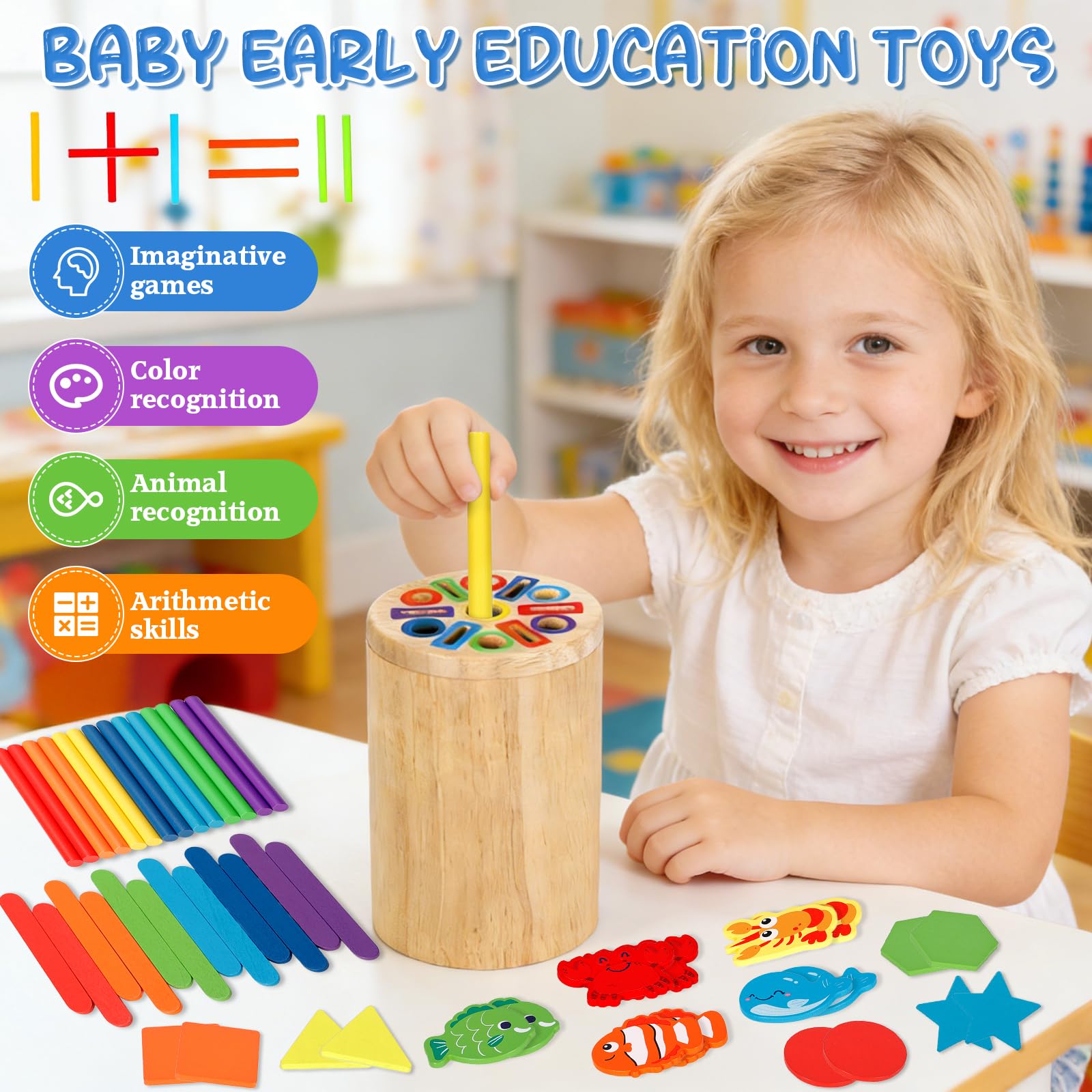 Giochi Bambini 4 5 6 Anni, 4 in 1 Giochi Montessori, Classificazione delle Forme e dei Colori, impilamento e smistamento, Giocattoli Montessori per Bambini di 4+ Anno Regali Educativi