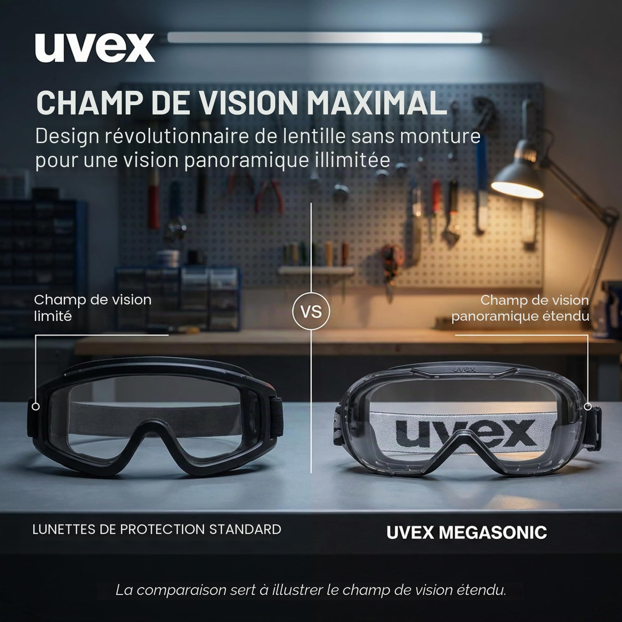 Surlunettes Uvex Megasonic pour porteurs de Lunettes - sans buée et résistantes aux Rayures