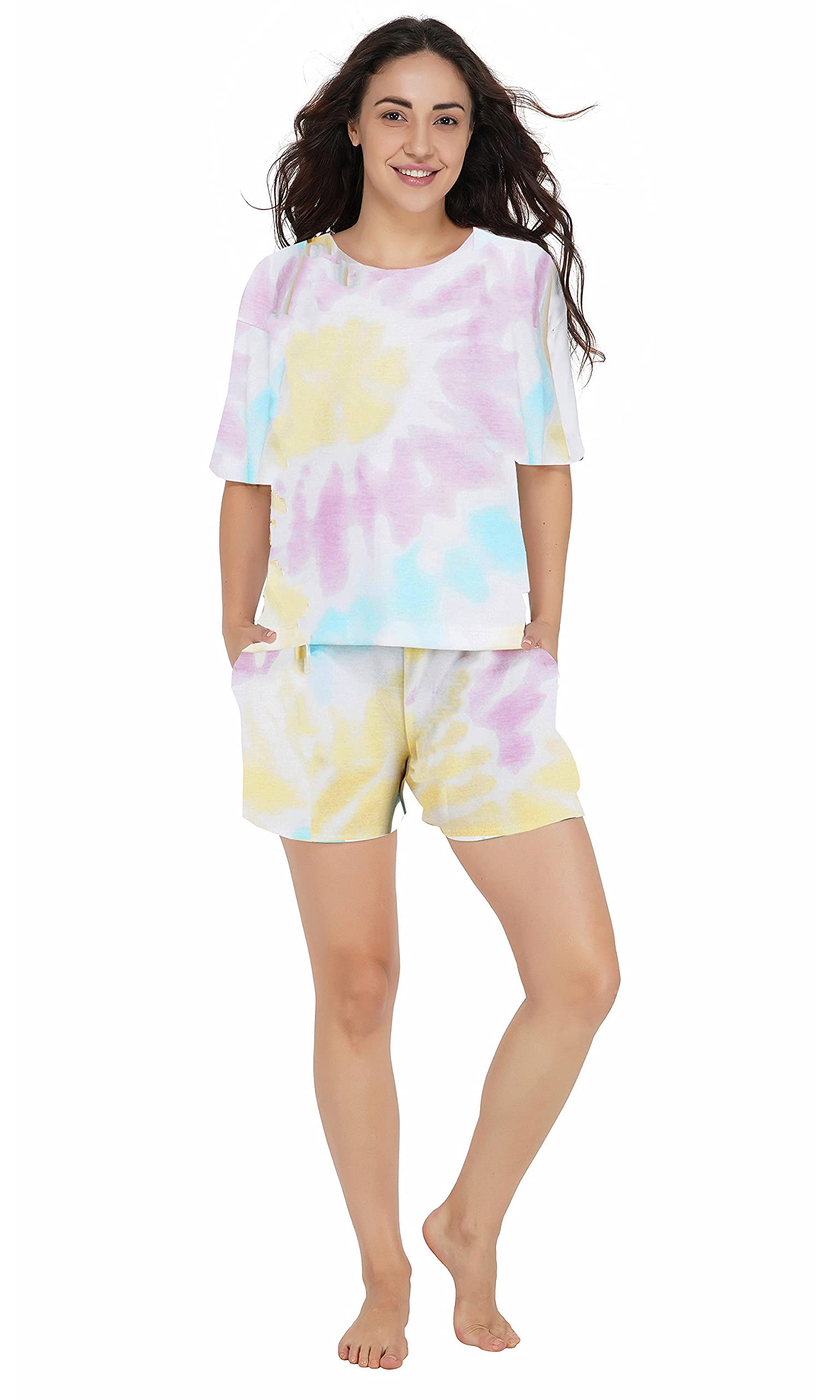 Women's Tie & Dye Cotton Shorts Set- Night Suit Set