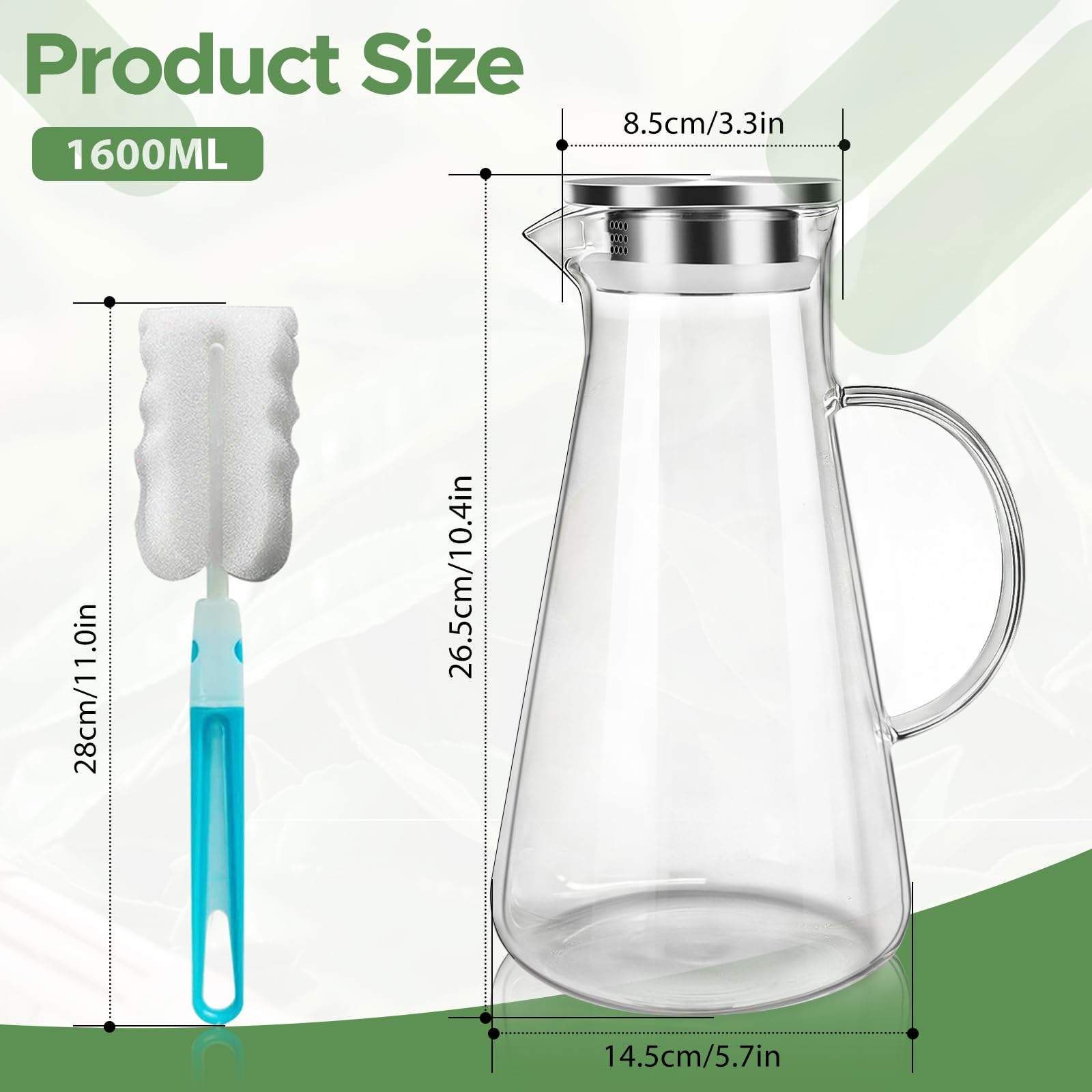 Pichet en Verre 2.2 L avec Couvercle, Carafe Eau Résistante à la Chaleur pour Thé Glacé, Jus et Lait