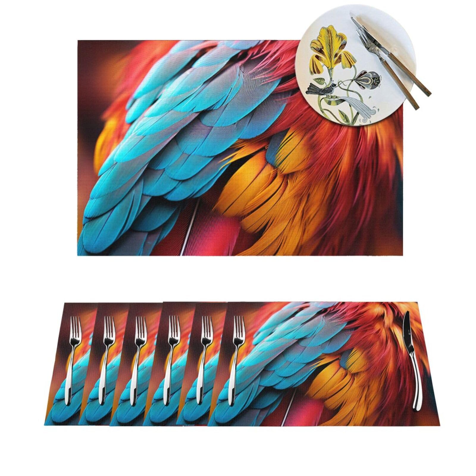 Sets de table lavables et résistants à la chaleur, motif plumes tissées en PVC