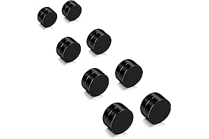 4-Pairs of Non-Piercing Magnetic Black Fake Gauges Earrings Studs