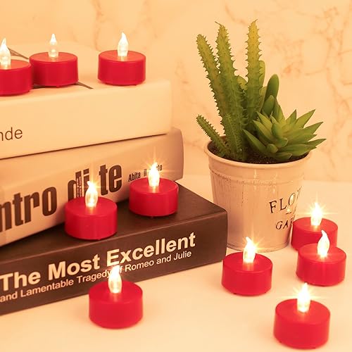 Miniatura 2 de Vela de té, paquete de 24 velas LED sin llama, parpadeantes, color rojo, más de 200 horas, velas de té alimentadas por baterías. Ideal para fiestas,