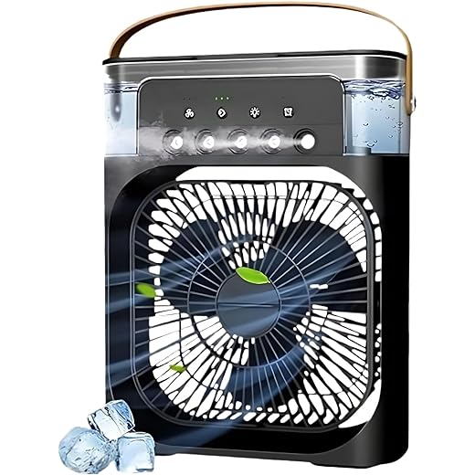 Techking Mini Evaporative Air Cooler with Humidifier 7 Color LED Lights, Low Noise, 3 Wind Speeds & 3 Timer Settings for Year-Round Comfort -