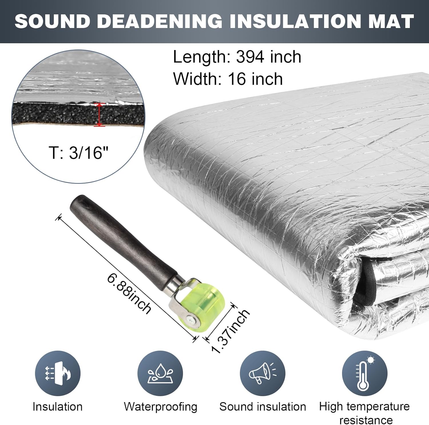 Storystore 197 (5 mm) mil 43 sqft Heat Sound Deadening Insulation Mat, 16"(W) x 394"(L) x 3/16"(T) Car Sound Deadening Material, Sound Deading Material for Cars