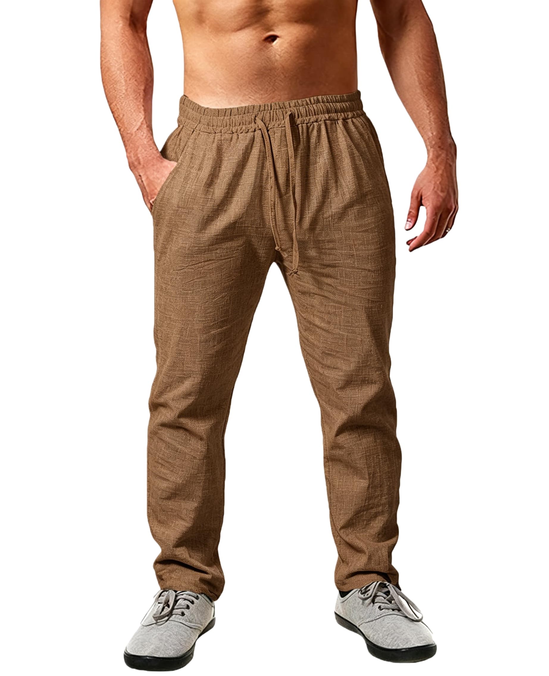 Cegerne Pantaloni in Lino Estivi Uomo Leggeri e Traspiranti, vestibilità Larga, Vita Elastica con Coulisse, Tinta Unita – Ideali per Estate, Vacanze e Spiaggia