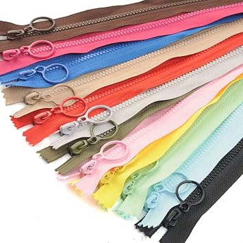 Plastic Zippers Colorful Resin 14pcs with Ring Pulls #3 with Lifting Separating Zippers for Clothes DIY Children Coat Sewing Craft Bags Mixed 14 Colors 60cm 24inch