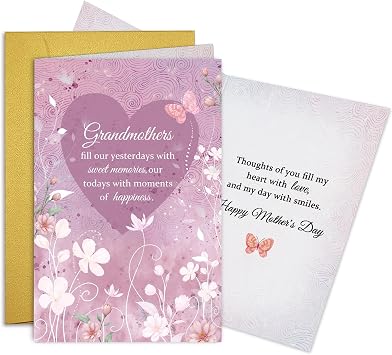 Heartfelt Mothers Day Card for Grandma, Poem Mothers Day Card from Grandson Granddaughter Grandchild, Grandmothers Fill Our Yesterdays With Sweet Memories