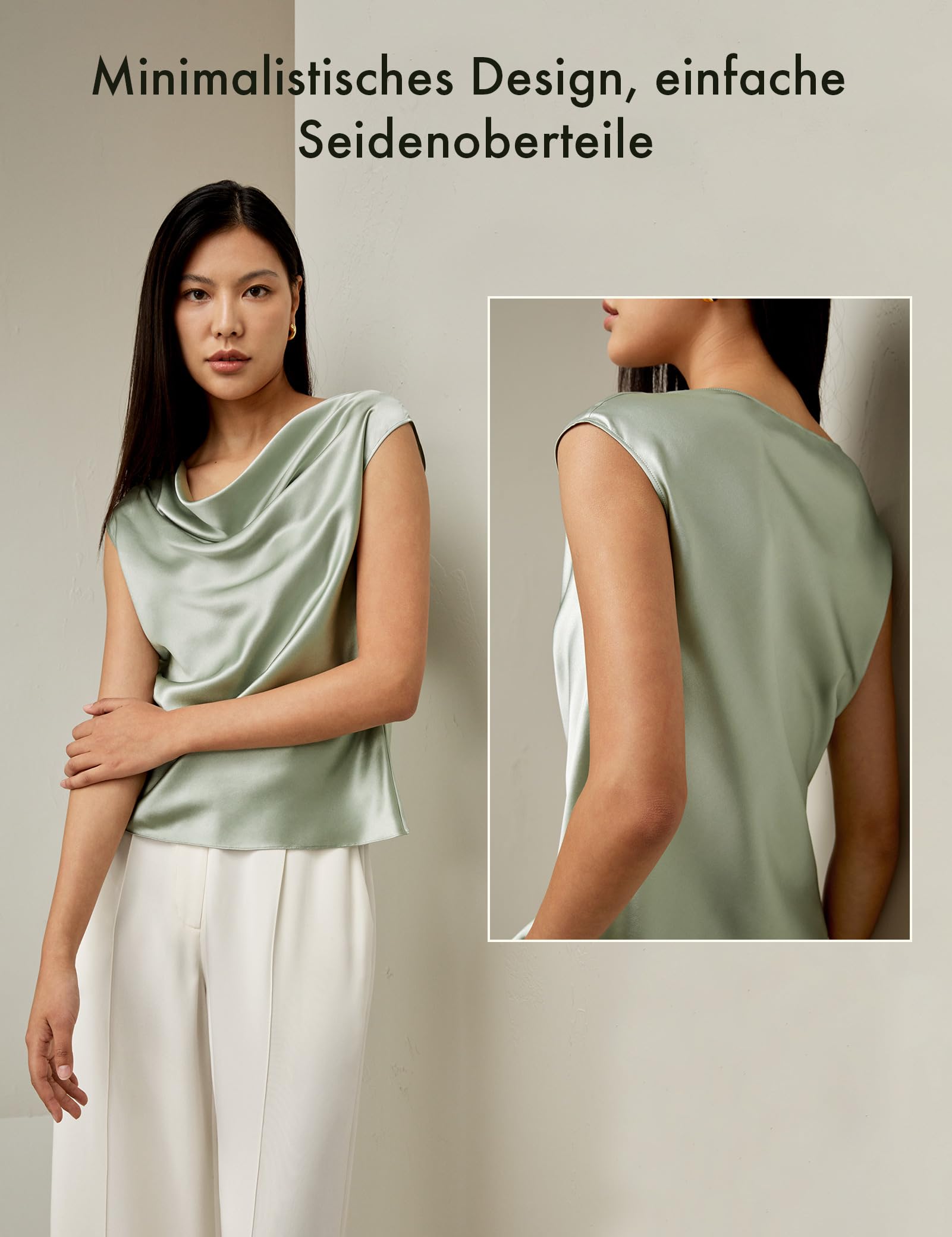 LilySilk 100% Seidenhemd mit Wasserfallausschnitt für Damen ärmellose Elegante Oberteile für den Sommer Schulterfreies T-Shirt für Damen
