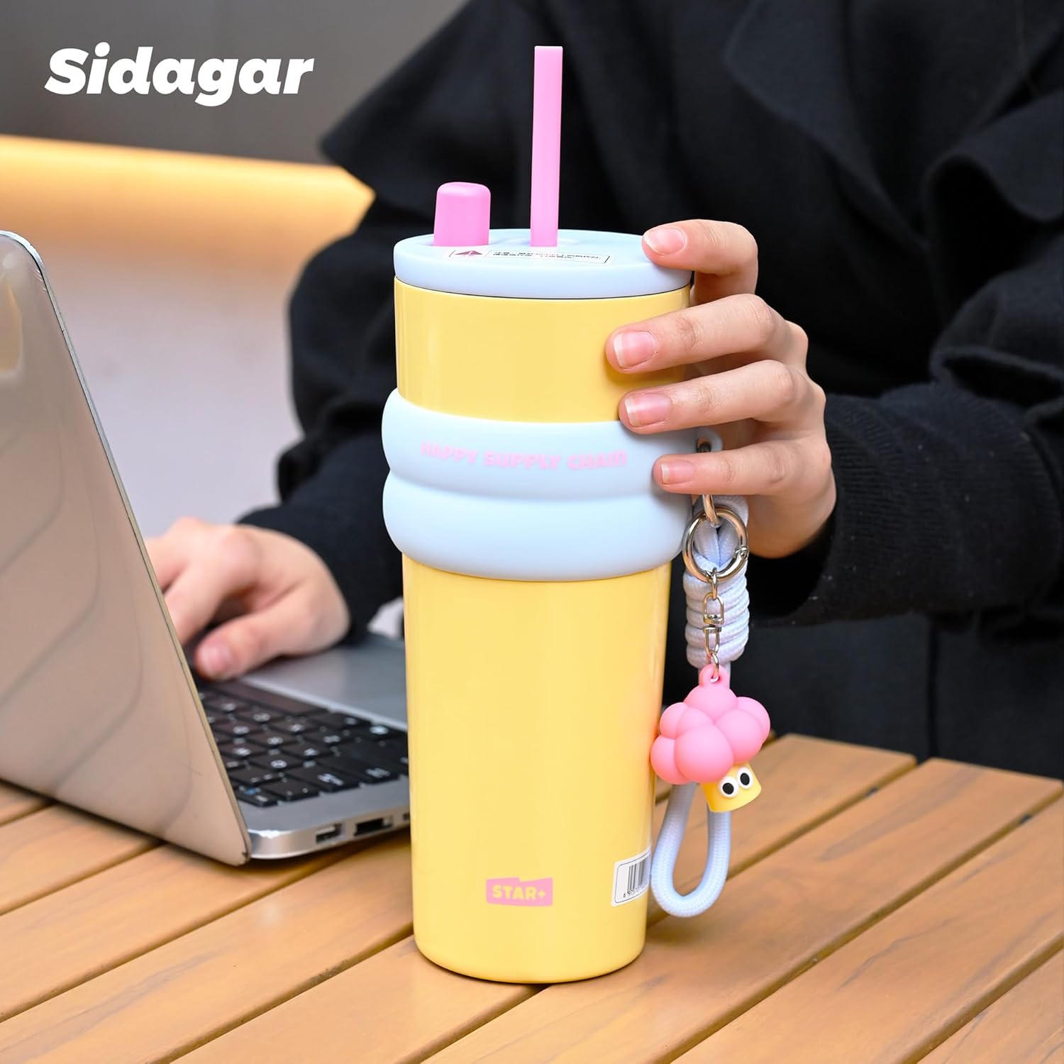 24 oz Stainless Steel Tumbler with Lid and Straw, Insulated Water Bottle Leak Proof for Hot and Cold, Portable Travel Coffee Mug, Reusable Coffee Cup for Women, Yellow - Image 4