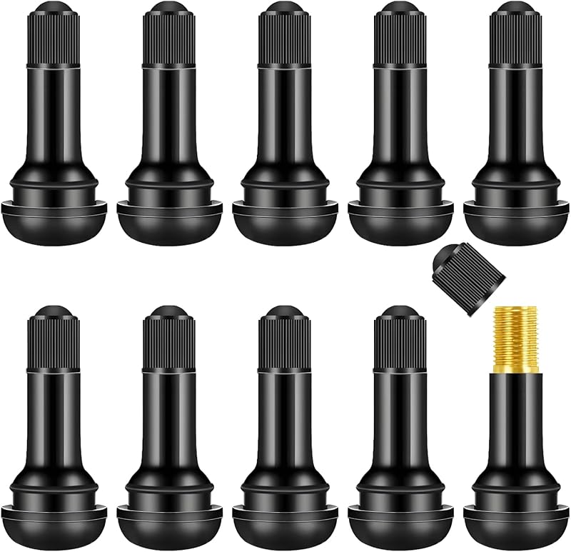 10 Pcs Snap-in Tire Valve Stems, TR413 Rubber Tubeless Tire Valve Stems - Fits 0.453 Inch Rim Holes, Replacement Valve Stems for Tubeless Tires on Cars, Trucks, Lawn Mowers, Go-Karts (Black)