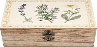 Floral Herbs Botanical Pattern Wooden Storage Box Decorative Jewelry Cas...