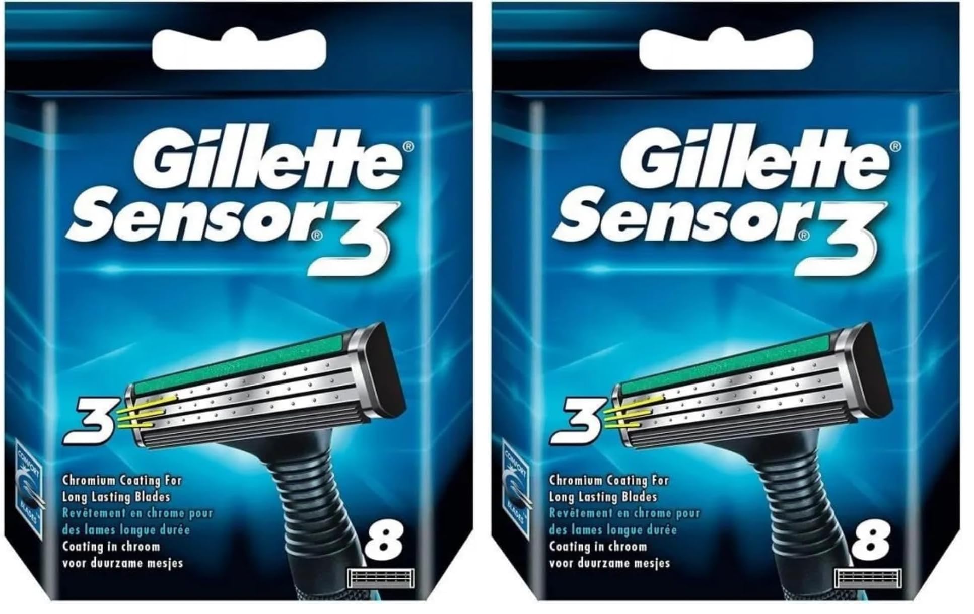 Gillette Sensor3, Confezione da 16 Lamette da Barba di Ricambio da 3 Lame, con Testina Snodabile, Rivestimento in Cromo per Lame che Durano a Lungo