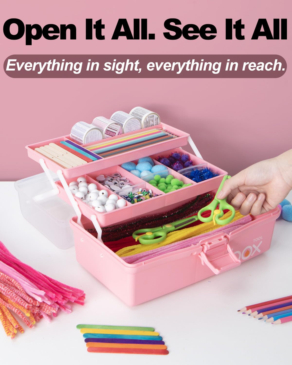 TERGOO 30,5 cm drielaagse multifunctionele opbergdoos organizer opvouwbare gereedschapskist/kunst & ambachten koffer/naaibenodigdheden organizer/ medicijndoos/familie EHBO-doos met 2 trays (groen