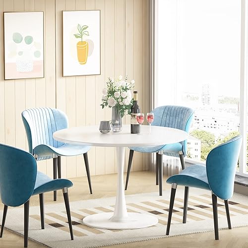 Miniatura 4 de DKLGG Mesa de Comedor Redonda Blanca, Mesa de Comedor de Cocina Tulip de 31.5" para 2-4 Personas con Tablero de MDF y Base de Pedestal, Diseño
