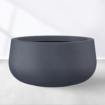 Kante Charcoal Concrete Planter 20" Dia All-Weather Round Large Pot | Handcrafted Cement Bowl, Anti-Frost & UV Outdoors, Plug for Indoor, Lightweight & Durable, Modern Home, Garden, Porch