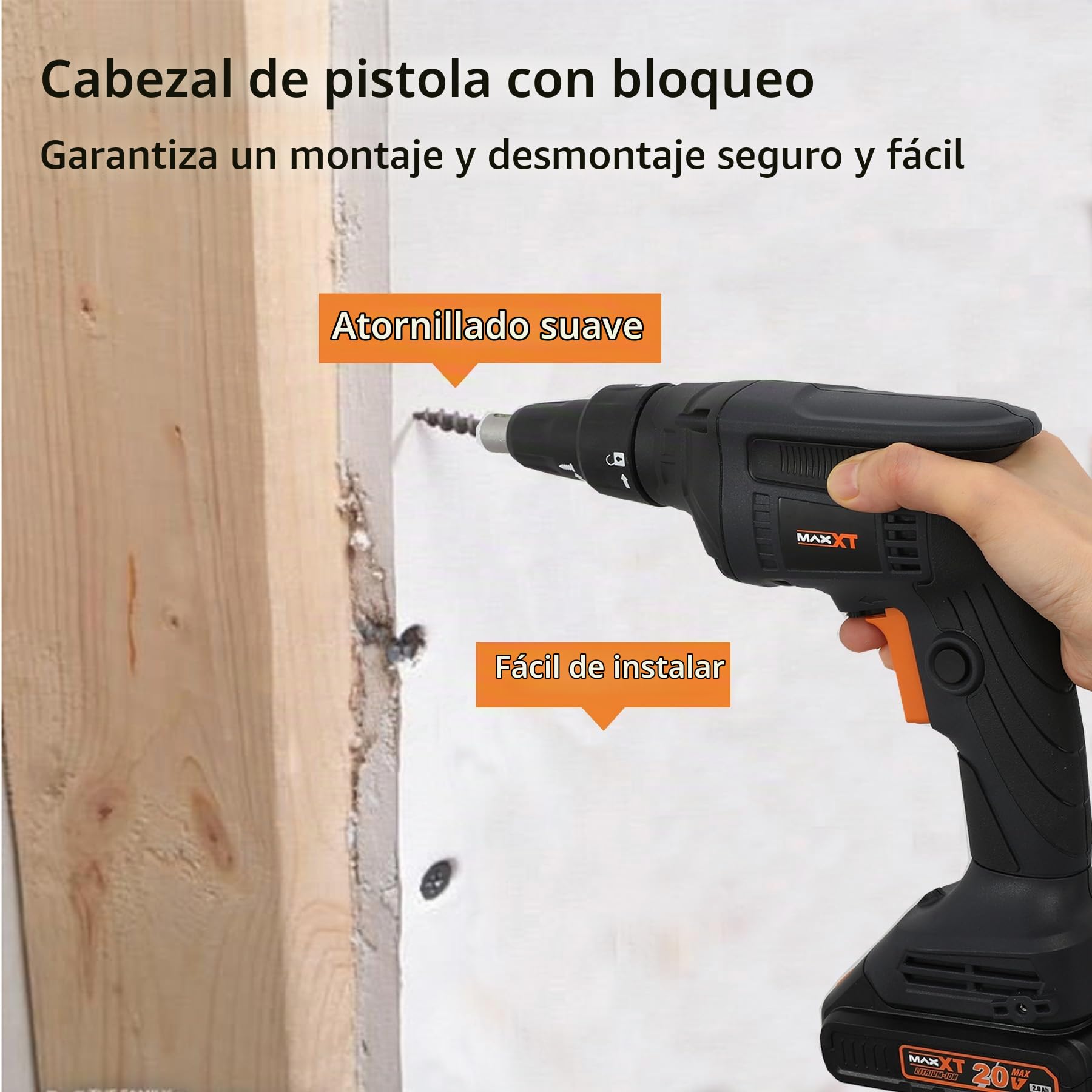 Tornillo destornillador Drywall sin Escobillas inalámbrico，4200 RPM con Baterías, Cargador, Ajustable hacia Adelante y Atrás Luz LED Incorporada para