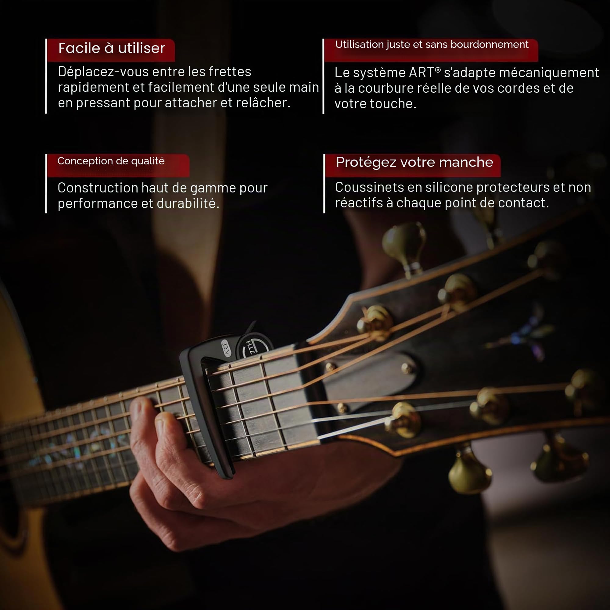 G7th Performance 3 Capodastre Guitare 6 Cordes Noir - Contrôle de Tension Révolutionnaire & Technologie Adaptive Radius - Le Capodastre Parfait pour Guitare Acoustique et Électrique