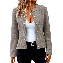 Open Front Blazers for Women Casual Long Sleeve Buttons Office Suit Jacket Fashion Slim Fit Coat Cropped Jacket
