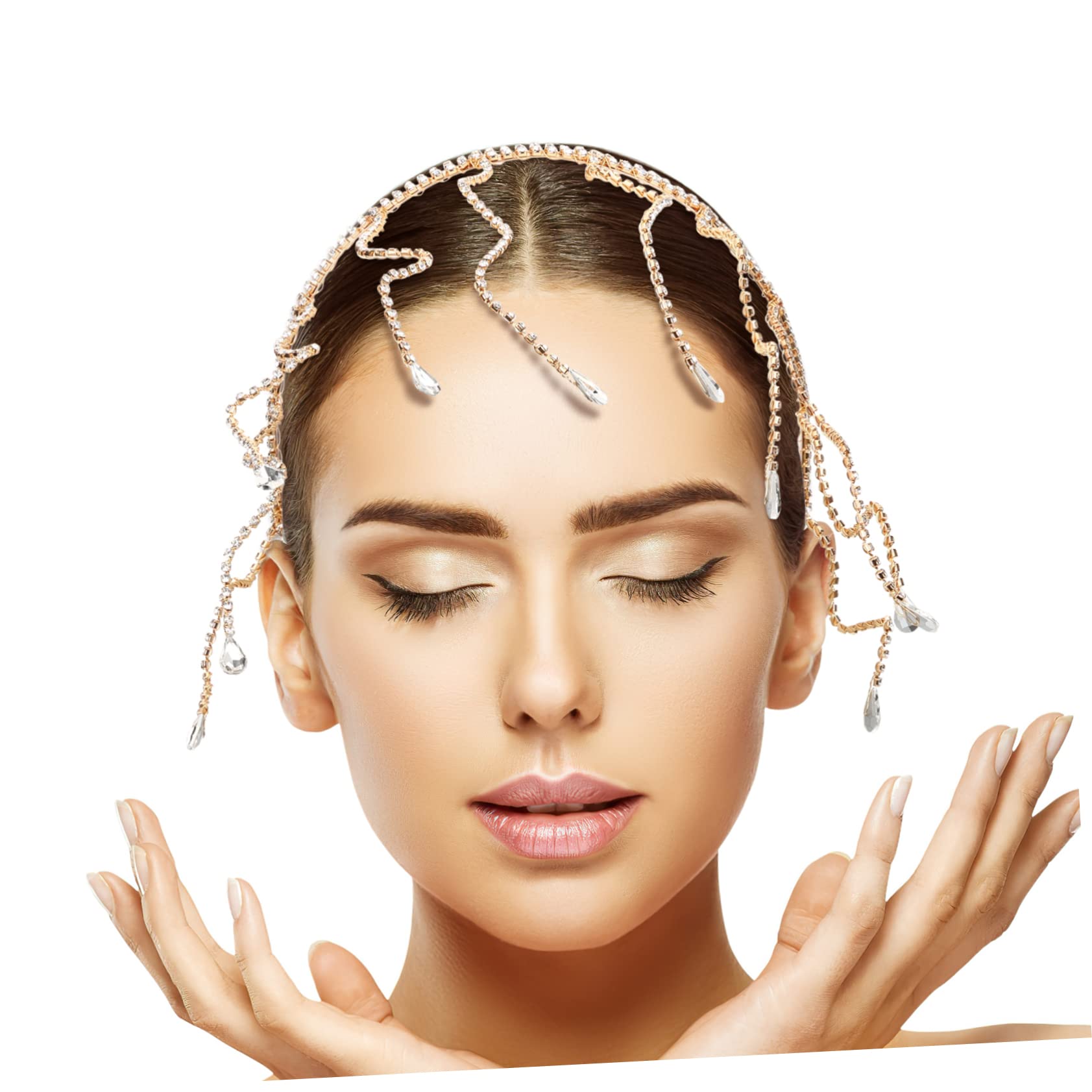 FRCOLOR 4 Stück Braut Stirnband Damen-Stirnband damen stirnbänder Hochzeit Brautkrone wedding hair accessories brauthaatschmuck Strass- Haarschmuck für die Braut Metall Golden