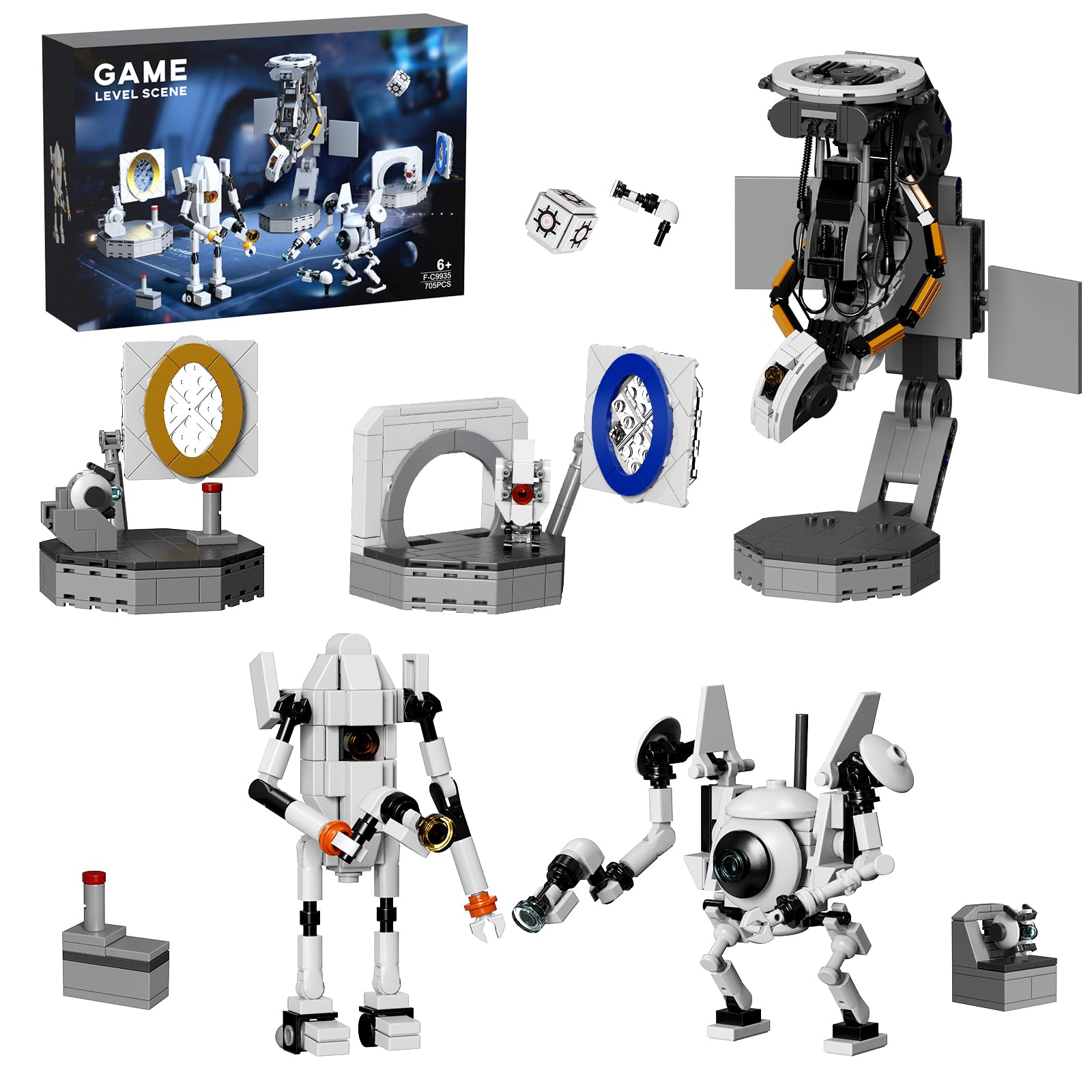 Portal Building Block Set, Awesome Glados Science Action Figure Model Toy, Atlas and P-Body Testing Supervisor Robot Construction Playset Birthday for Kids Fans(705 PCS)