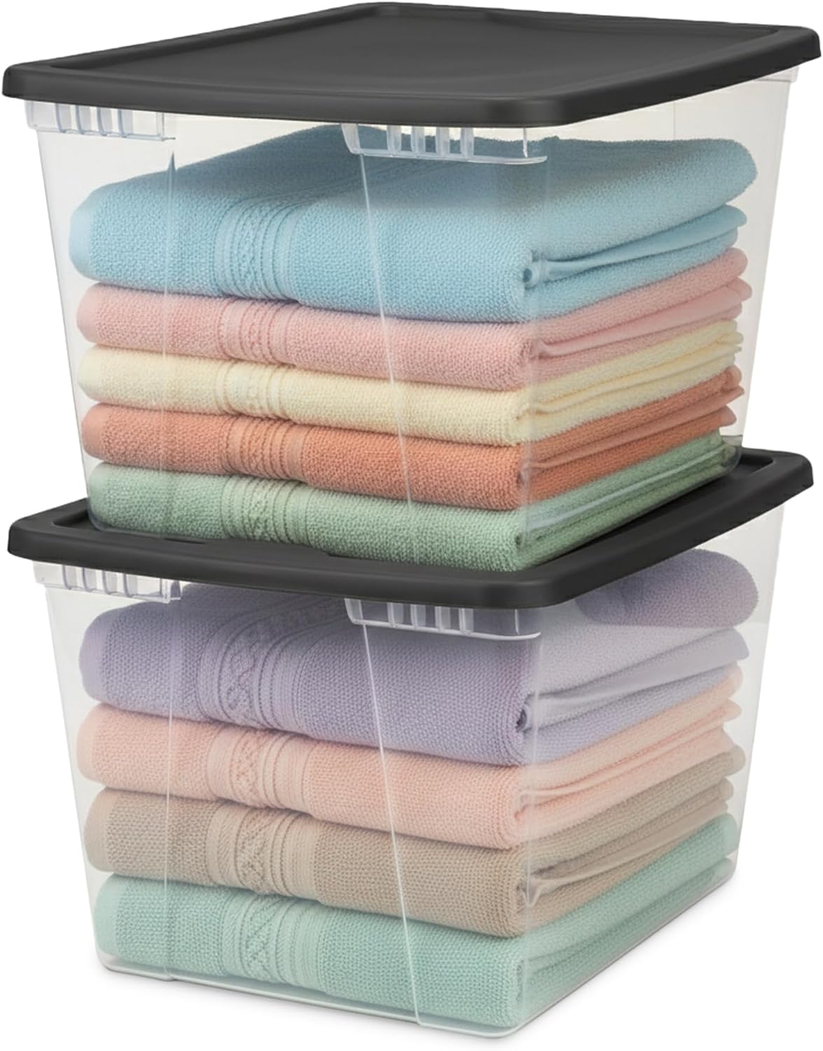 HOMZ 2-Pack Snaplock, Large Clear Plastic Storage Organizer Bins w/Lids, 56 Quart, Gray - Stackable Container Boxes for Bedroom, Bathroom, Garage, and Office Organization