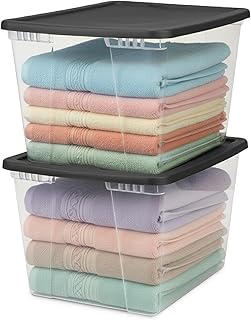 HOMZ 2-Pack Snaplock, Large Clear Plastic Storage Organizer Bins w/Lids, 56 Quart, Gray - Stackable Container Boxes for Bedroom, Bathroom, Garage, and Office Organization