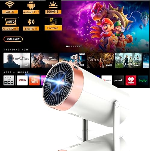 Proyector portátil 4K compatible con Android 11, proyector con WiFi y Bluetooth inteligente proyector de corrección automática, proyector de