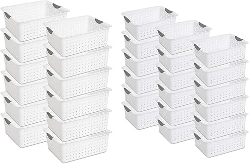 Miniatura 1 de Sterilite Cesta de almacenamiento ultra con asas para organización en casa o en el aula, en tamaño grande (paquete de 12), mediano (18 unidades),