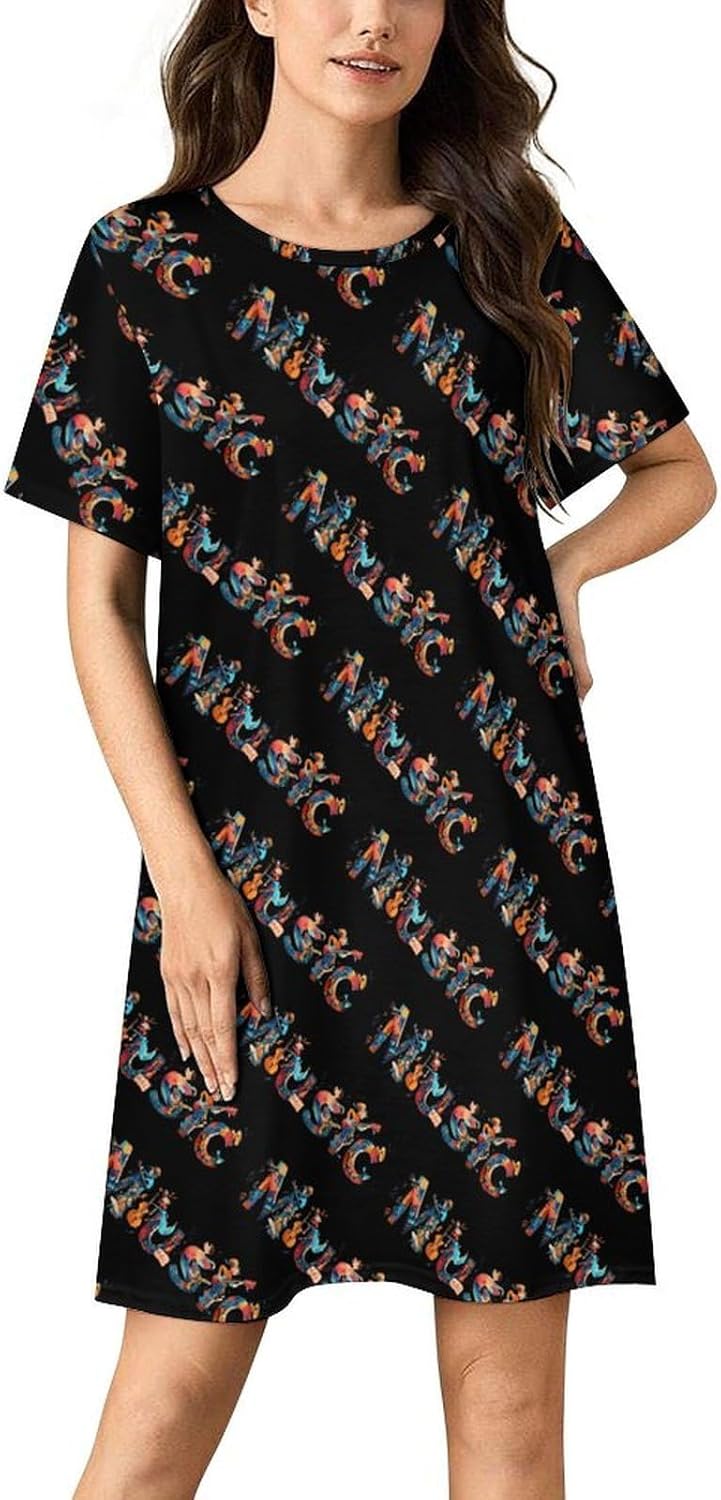 Music Nightgowns for Women Short Sleeve Sleep Dress Casual Sleepshirt Night Gowns Pajamas