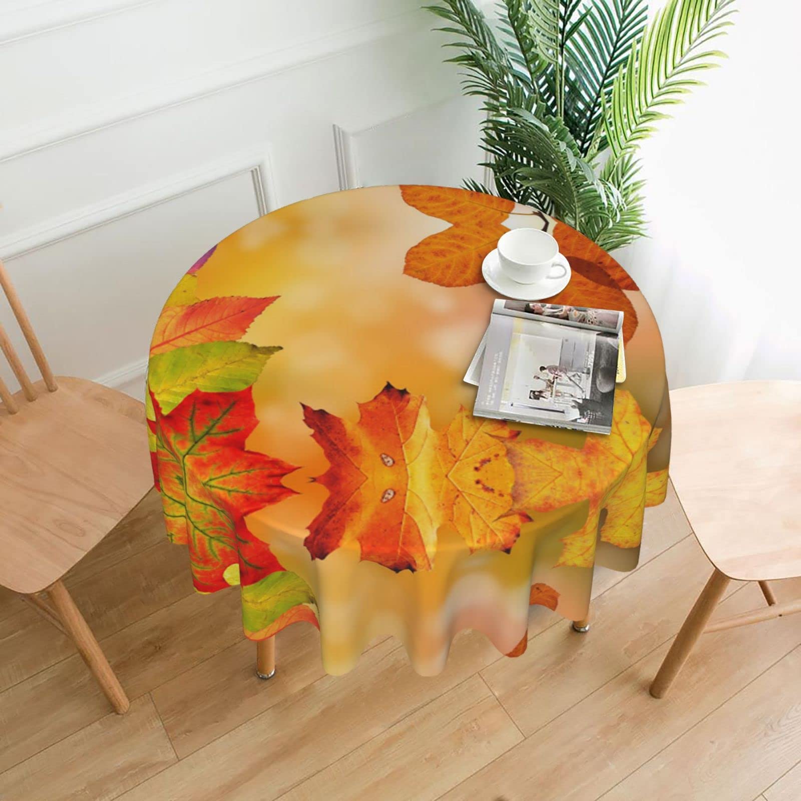 Lawenp Autumn Decorative Round Table Cloths - 60 Inches in Diameter for Buffet Tables, Parties, Holiday Dinners.