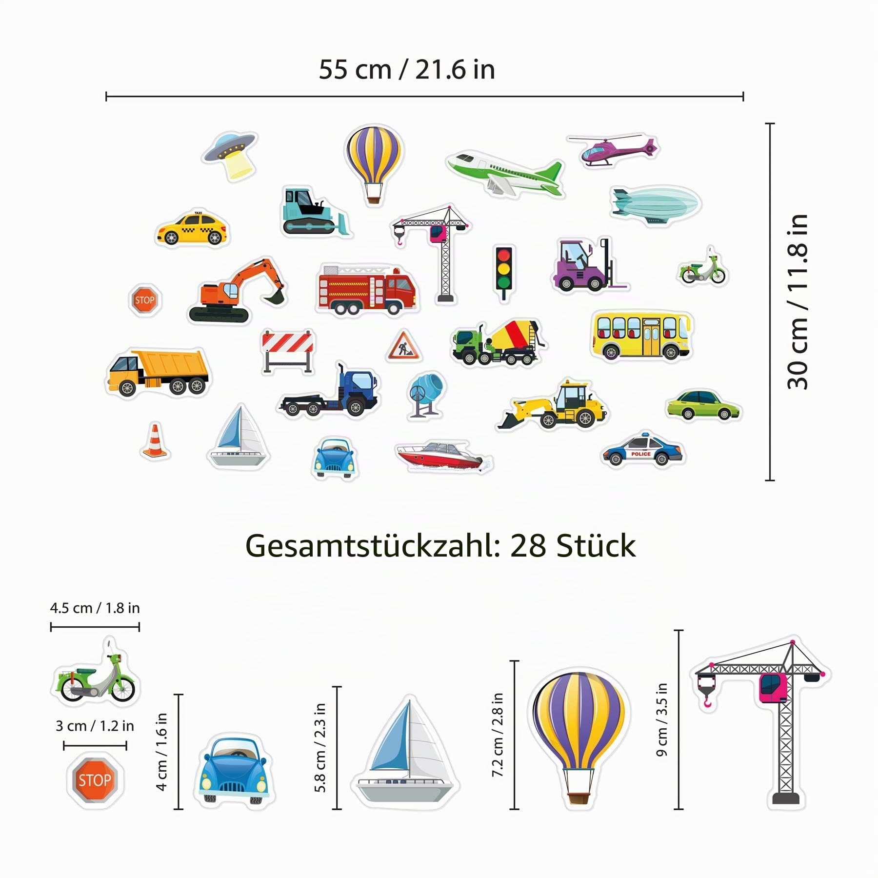 WALPLUS Gel haftend Fensteraufkleber Dekoration Aufkleber Wiederverwendbar Abnehmbare Statische Aufkleber Acrylglas Spiegel Bauen und Stadttransport 28 Stücke, (WGC1002)
