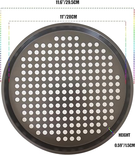 Miniatura 2 de Paquete de 2 sartenes para pizza con agujeros, bandeja de pizza para horno, sartenes perforadas de acero al carbono, molde redondo antiadherente