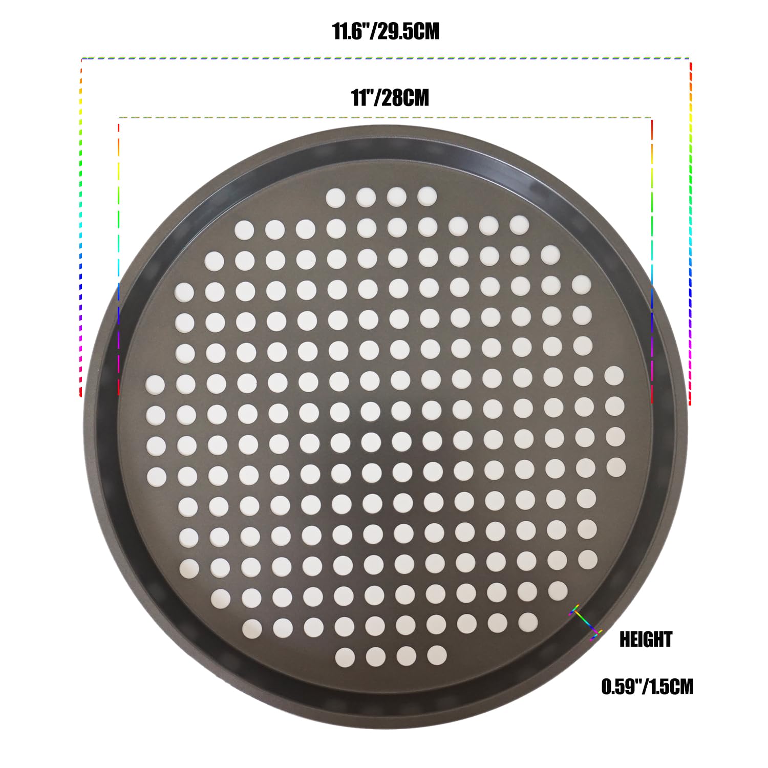 Paquete de 2 sartenes para pizza con agujeros, bandeja de pizza para horno, sartenes perforadas de acero al carbono, molde redondo antiadherente para pizza congelada y casera, cocina casera, 2