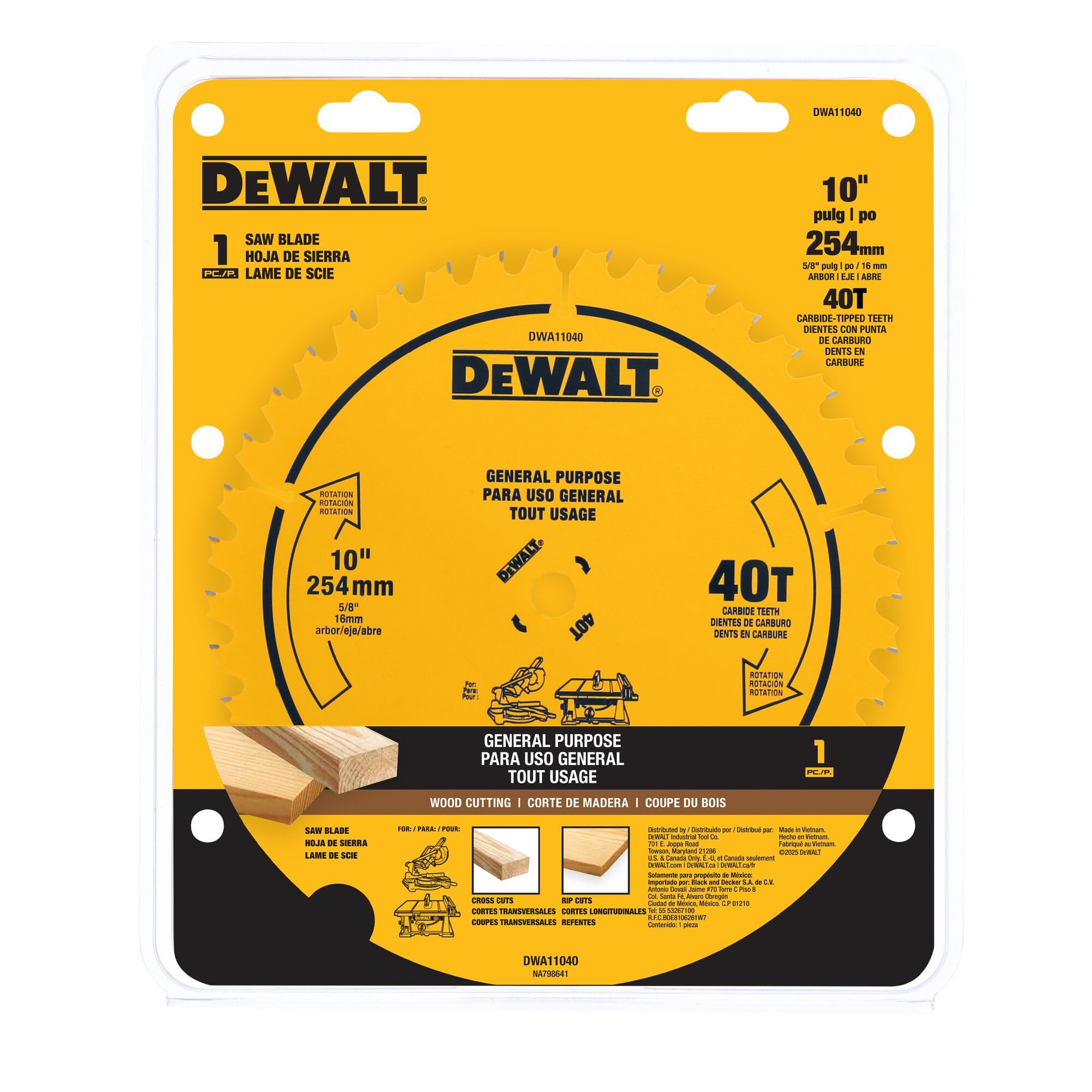 DEWALT Hoja de sierra de mesa, 10 pulgadas, 40 dientes, con acabado fino, carburo ultra afilado (DWA11040)
