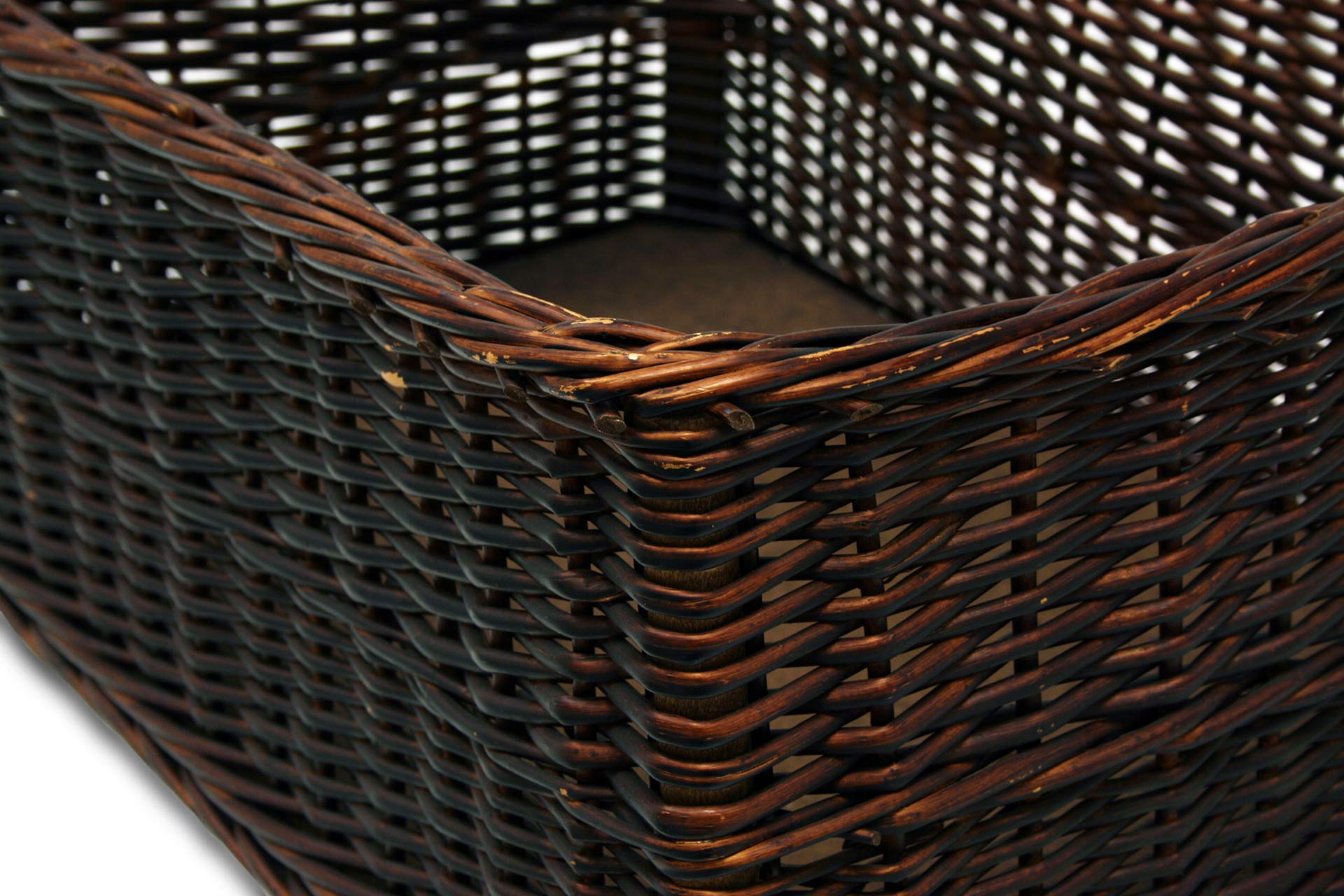 CESTA MIMBRE EN BASE NOGAL. Canasto de mimbre grande. Canasto almacenaje y decoracion (60x40x24 cm.)