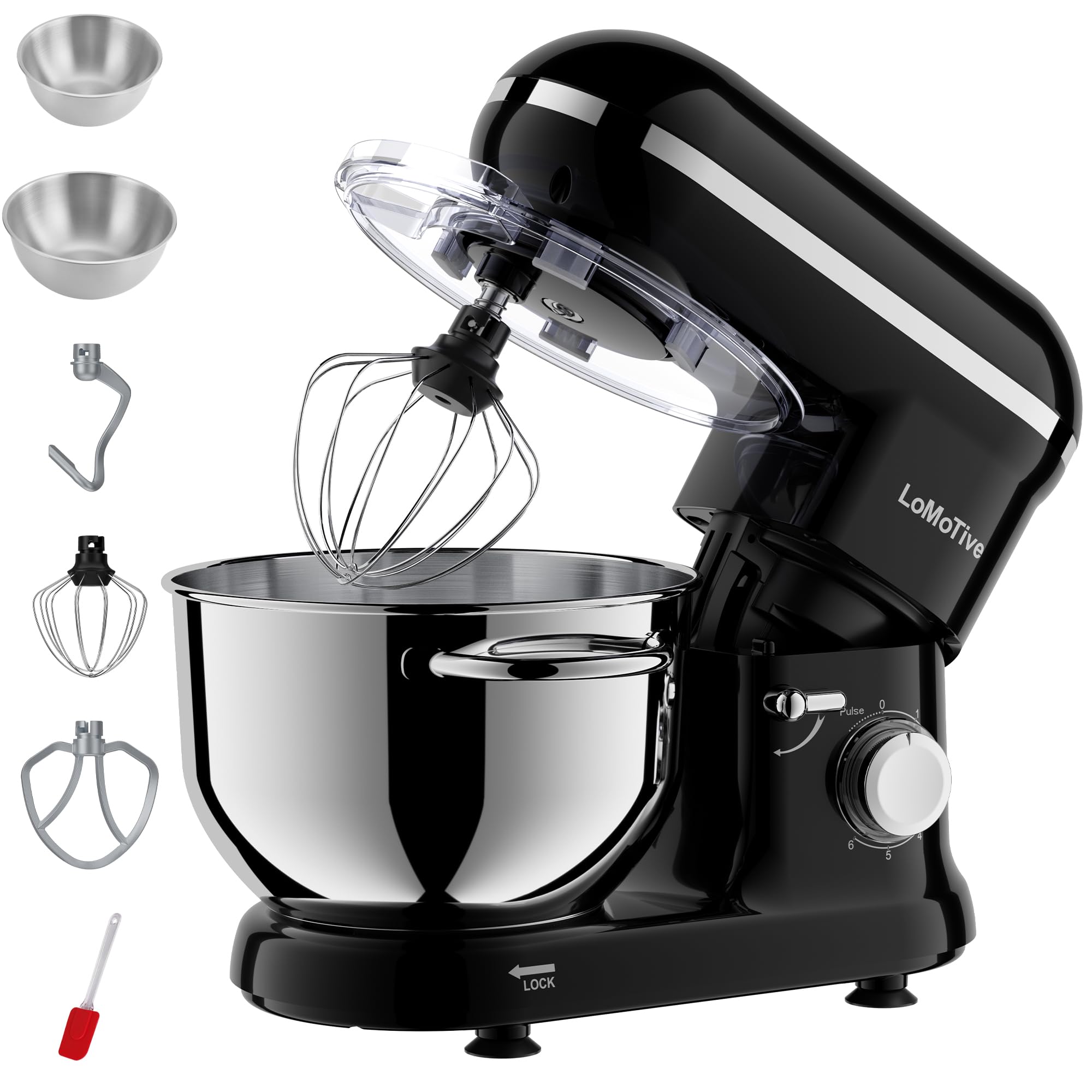 LOMOTIVE 6QT Stand Mixer with Dual Handle Bowls, 660W Pure