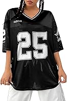 Verdusa Women's Y2K Oversized Graphic Jersey Tee V-Neck Streetwear Football Shirt Casual Tops