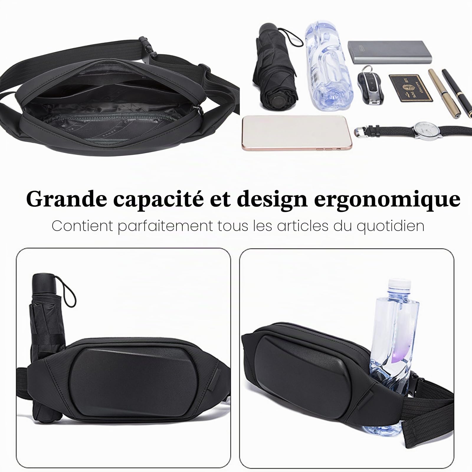FANDARE Sacs de Sport bandoulière Sacoche Sac Banane Ville Sac Poitrine Léger Impermeable Sling Bag Sac d'Epaule pour Homme Femme Voyage Sport Randonnée Vélo Camping Excursion Grise