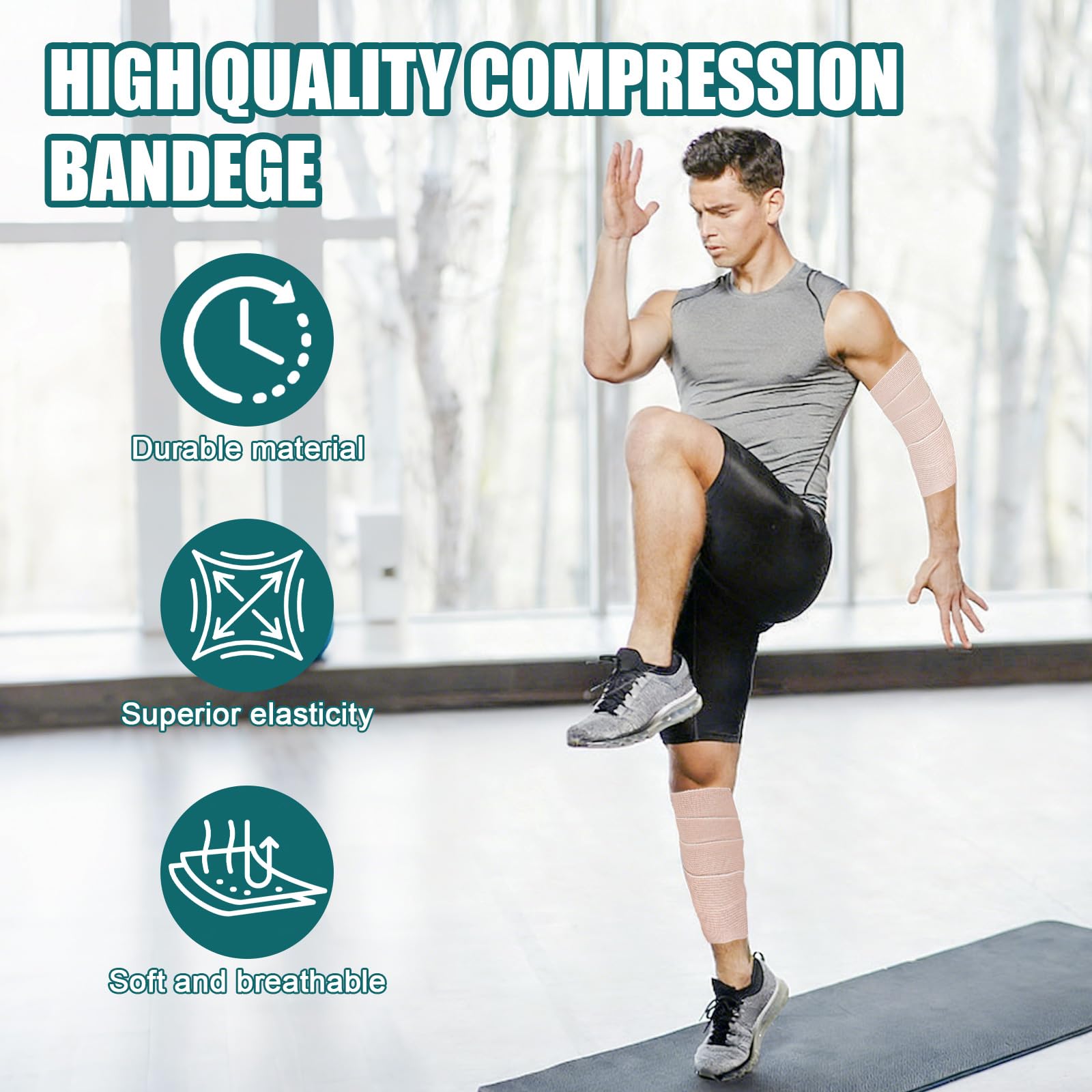 20-Pack 4 Inch Elastic Compression Bandage Wrap - Reusable & Stretchable, Latex-Free, Flexible for Legs, Knees, Elbows, Shoulders, Waist, Ankles, Wrists — Amazon image 5