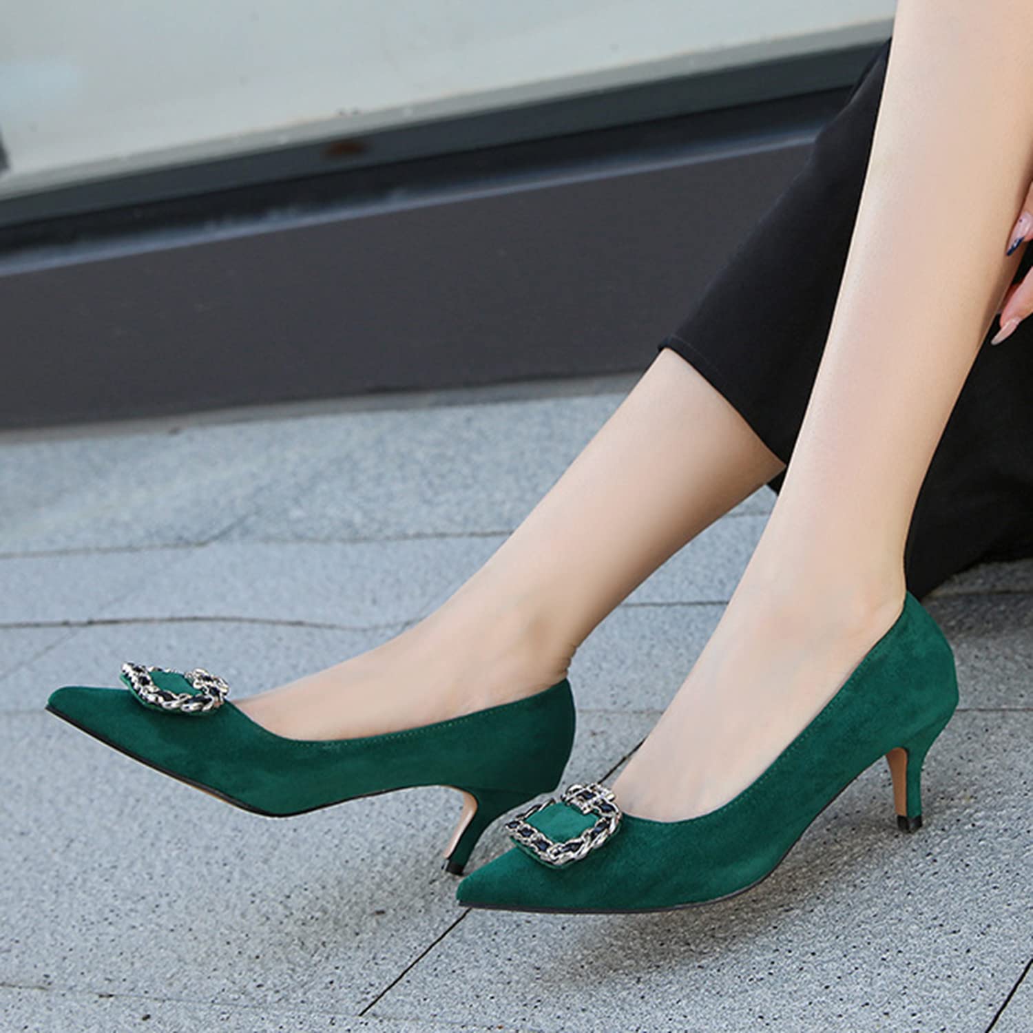 Escarpins Talons Aiguilles En Daim Synthétique – Bout Pointu, Boucle Strass – Talon 5 Cm – Classique Et élégant Pour Quotidien - 10