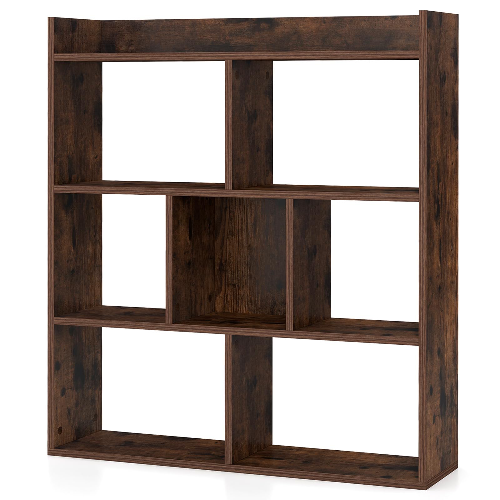 RELAX4LIFE Libreria Scaffale in Legno, Libreria a 7 Cubi con Kit Anti-Ribaltamento, Espositore Scaffale di Stoccaggio per Studio, Camera da Letto, Soggiorno (Industriale, 80 x 20 x 90 cm)