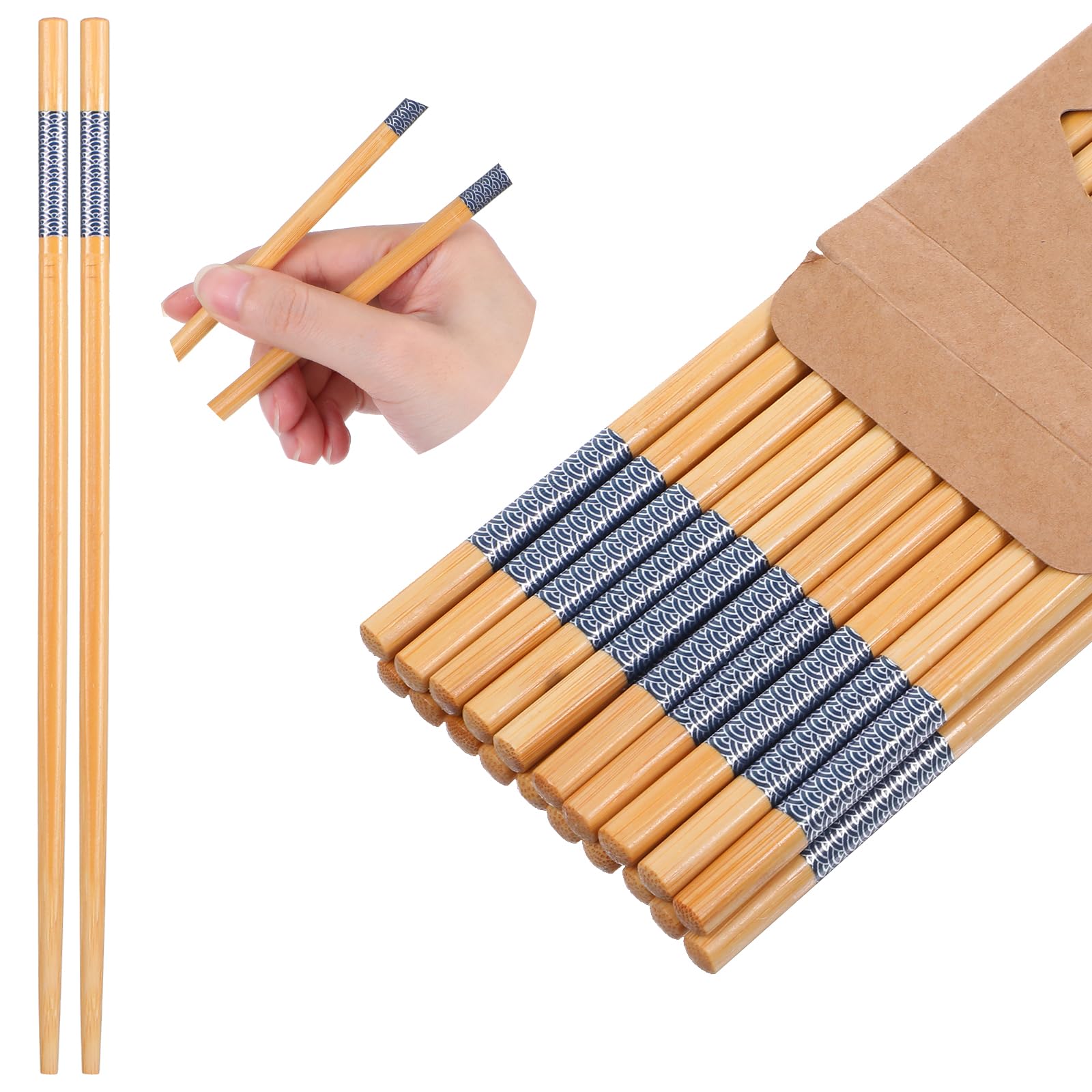 Bambus Essstäbchen-Set | 5 Stück Mit Einzigartigem Muster, Spülmaschinenfest – Perfekt Für Sushi, Hot Pot & Asiatische Küche