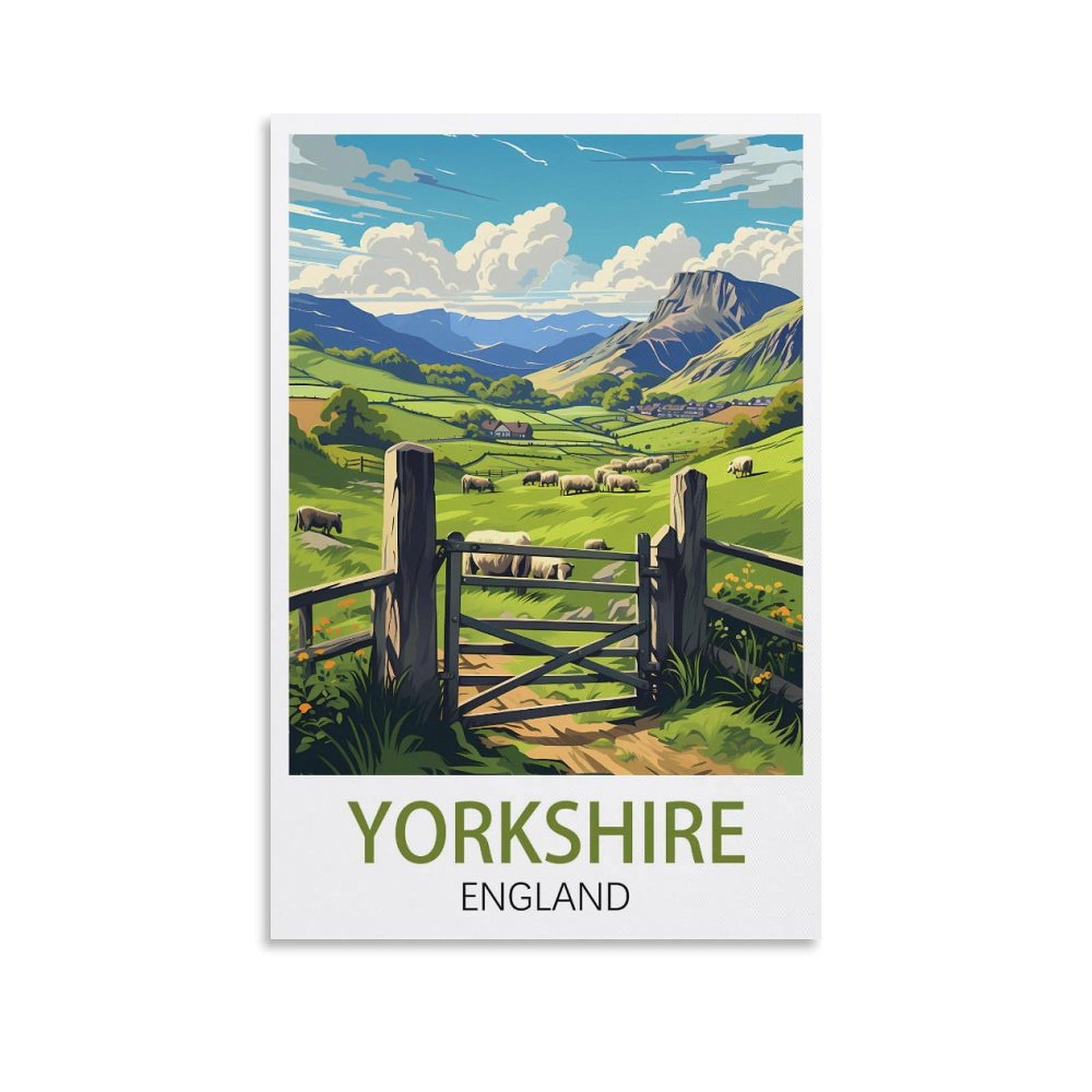 Losnabo Unframe-Style Yorkshire England Vintage Travel Poster 24X36inch(60X90cm) Canvas Wall Poster And Art Picture Print Modern Home Bedroom Decor