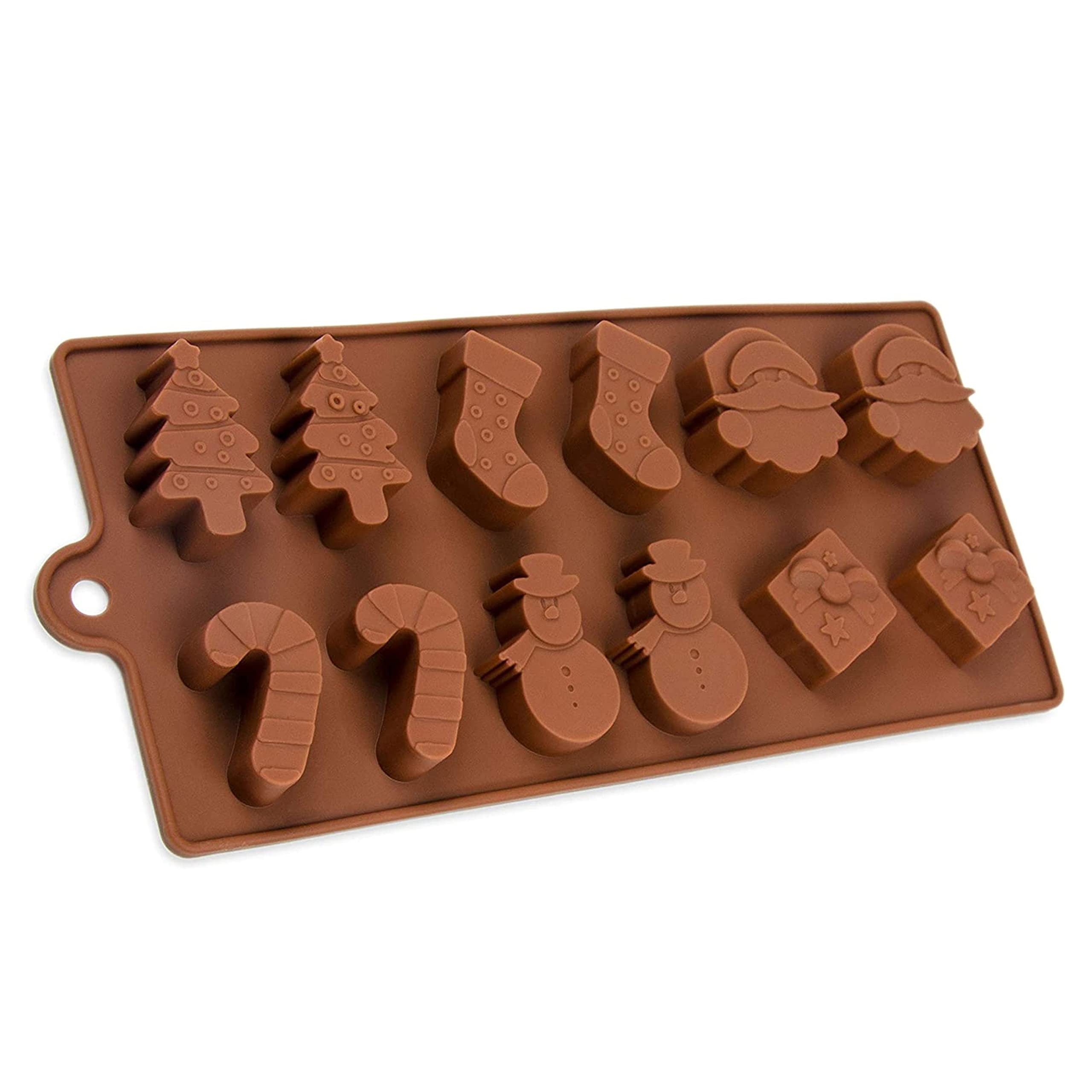 Molde de silicona para bombones, diseño de Papá Noel, decoración de tartas, magdalenas, decoración para cubitos de hielo, chocolates, Navidad, cumpleaños infantiles, antiadherente, color marrón